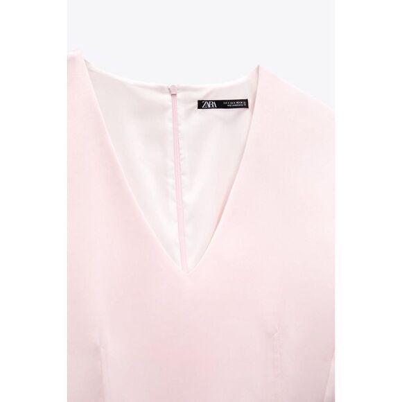 NWT Zara Pink Satin Effect Sleeveless V-Neck Short Mini Dress, Size Medium - Picture 4 of 15